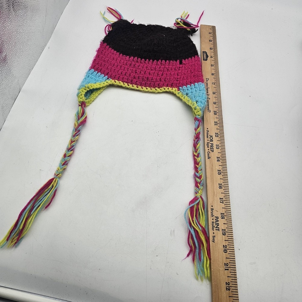 Handmade Owl Hat Trapper Girls One Size Multicolor Crochet Ear Flap Tassel - Picture 5 of 6